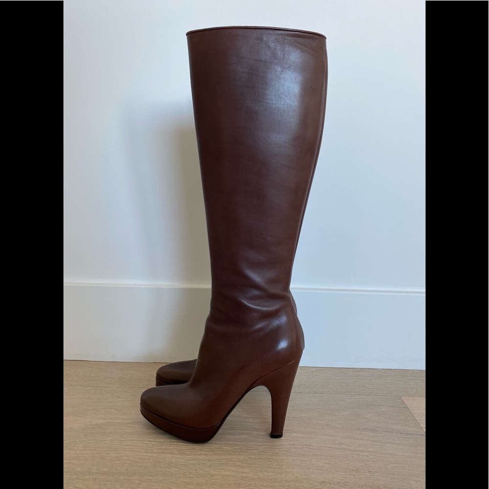 PRADA Calzature Donna Knee High Brown Boots 5.5 - Picture 2 of 7
